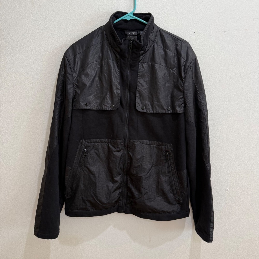 Armani Exchange Mens Black Mixed Media Full Zip Mock Neck Jacket Large RN91714